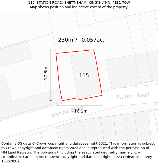 115, STATION ROAD, SNETTISHAM, KING'S LYNN, PE31 7QW: Plot and title map