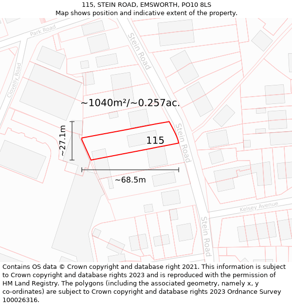 115, STEIN ROAD, EMSWORTH, PO10 8LS: Plot and title map