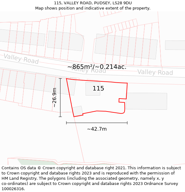 115, VALLEY ROAD, PUDSEY, LS28 9DU: Plot and title map