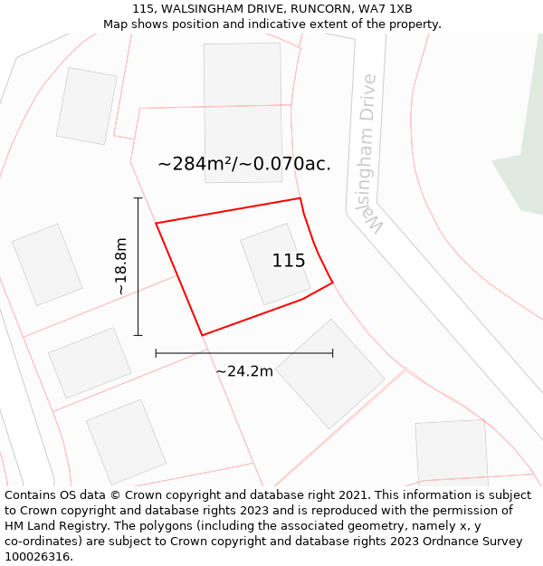 115, WALSINGHAM DRIVE, RUNCORN, WA7 1XB: Plot and title map