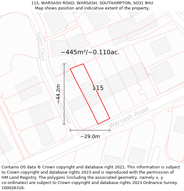 115, WARSASH ROAD, WARSASH, SOUTHAMPTON, SO31 9HU: Plot and title map