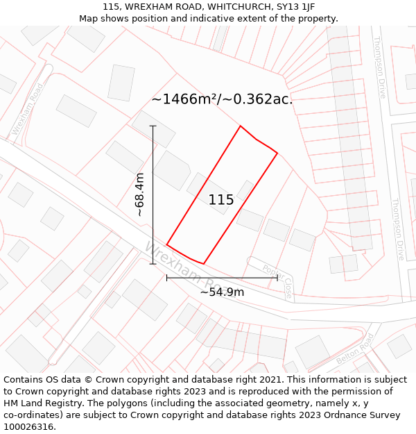 115, WREXHAM ROAD, WHITCHURCH, SY13 1JF: Plot and title map