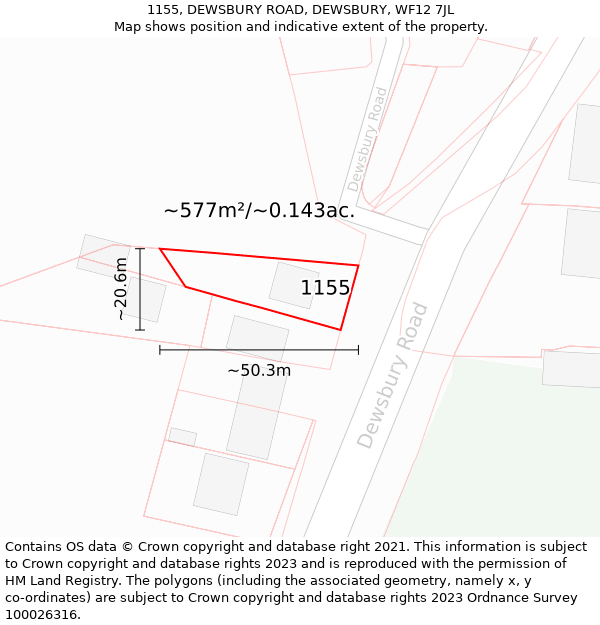 1155, DEWSBURY ROAD, DEWSBURY, WF12 7JL: Plot and title map