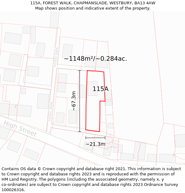 115A, FOREST WALK, CHAPMANSLADE, WESTBURY, BA13 4AW: Plot and title map