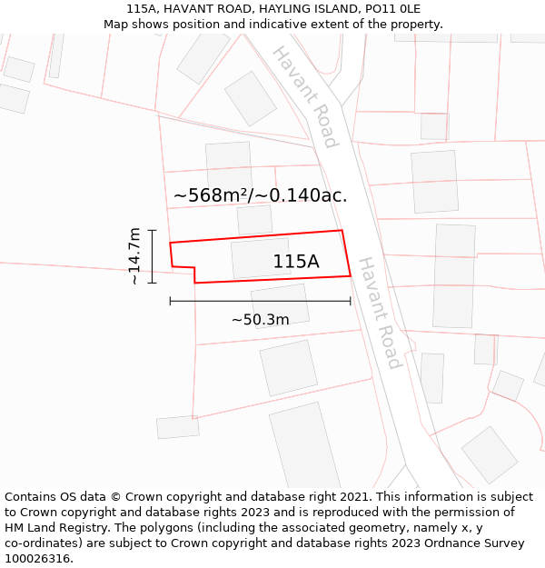 115A, HAVANT ROAD, HAYLING ISLAND, PO11 0LE: Plot and title map