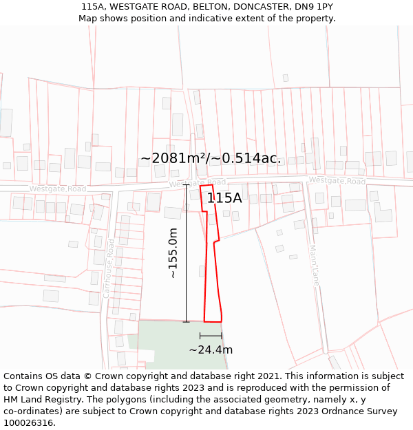 115A, WESTGATE ROAD, BELTON, DONCASTER, DN9 1PY: Plot and title map