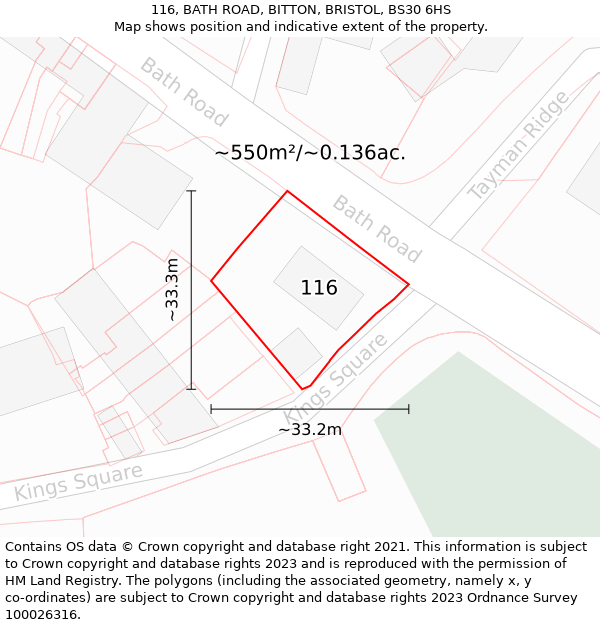 116, BATH ROAD, BITTON, BRISTOL, BS30 6HS: Plot and title map