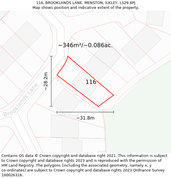 116, BROOKLANDS LANE, MENSTON, ILKLEY, LS29 6PJ: Plot and title map