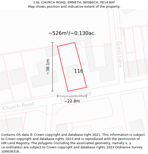 116, CHURCH ROAD, EMNETH, WISBECH, PE14 8AF: Plot and title map