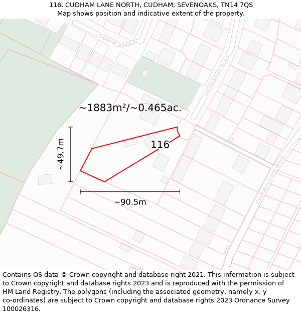 116, CUDHAM LANE NORTH, CUDHAM, SEVENOAKS, TN14 7QS: Plot and title map