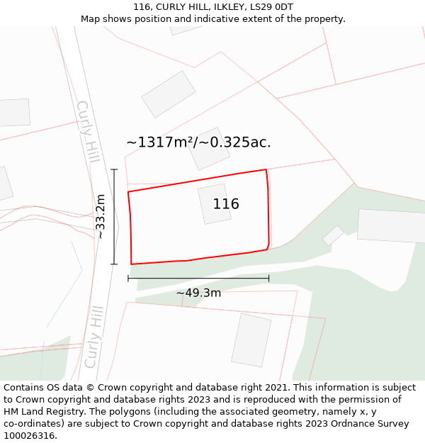 116, CURLY HILL, ILKLEY, LS29 0DT: Plot and title map