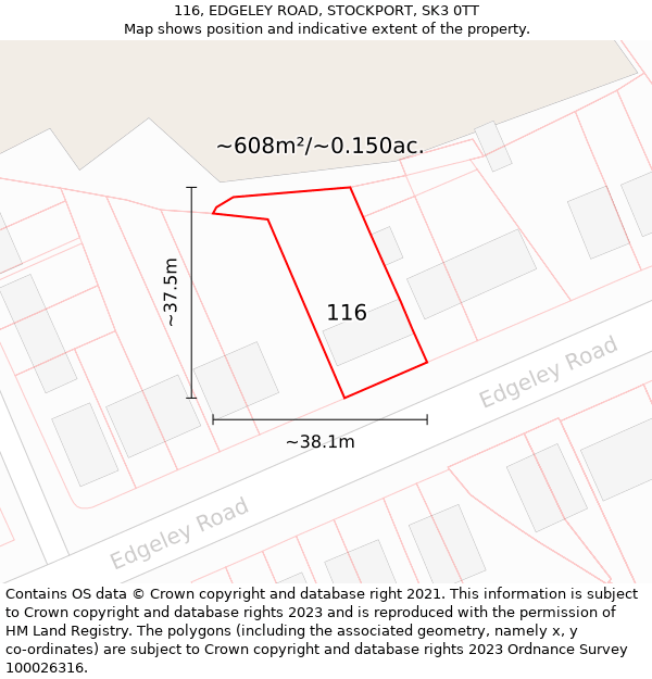 116, EDGELEY ROAD, STOCKPORT, SK3 0TT: Plot and title map