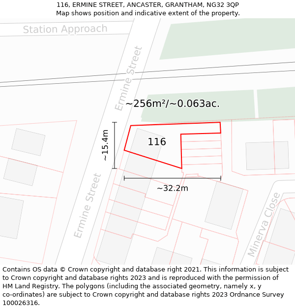 116, ERMINE STREET, ANCASTER, GRANTHAM, NG32 3QP: Plot and title map