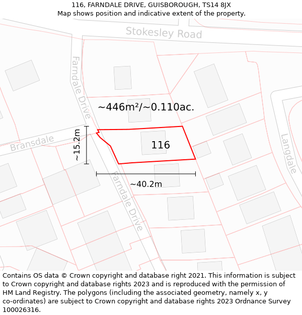 116, FARNDALE DRIVE, GUISBOROUGH, TS14 8JX: Plot and title map