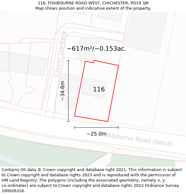 116, FISHBOURNE ROAD WEST, CHICHESTER, PO19 3JR: Plot and title map