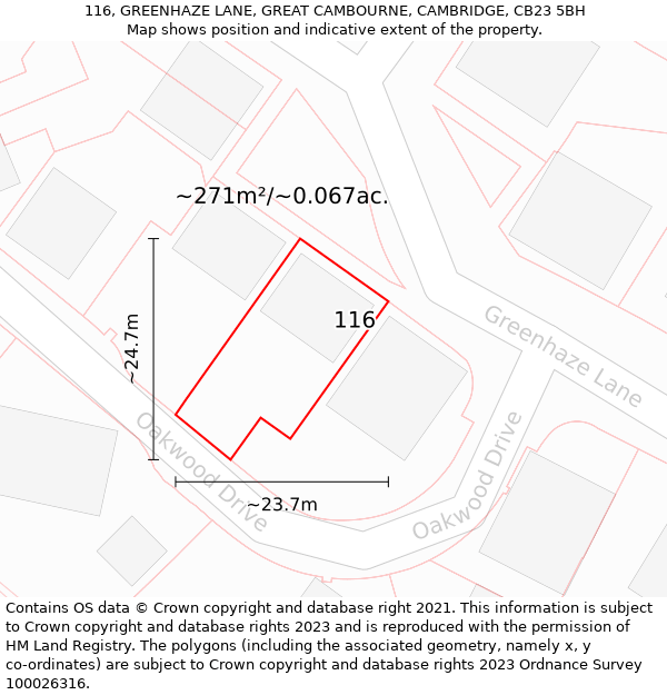 116, GREENHAZE LANE, GREAT CAMBOURNE, CAMBRIDGE, CB23 5BH: Plot and title map