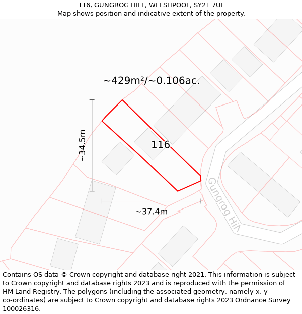 116, GUNGROG HILL, WELSHPOOL, SY21 7UL: Plot and title map