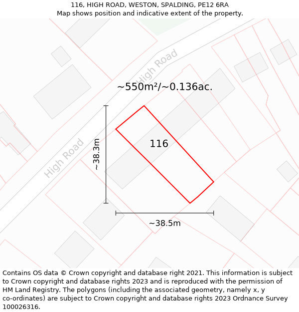 116, HIGH ROAD, WESTON, SPALDING, PE12 6RA: Plot and title map