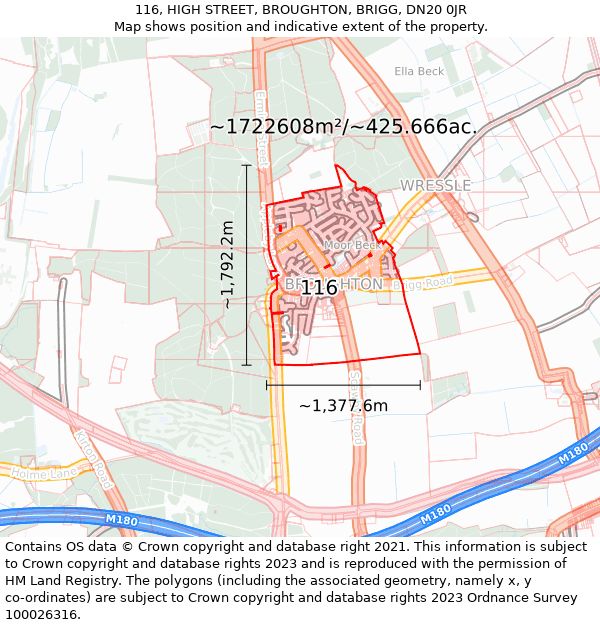 116, HIGH STREET, BROUGHTON, BRIGG, DN20 0JR: Plot and title map