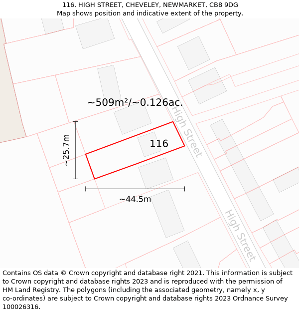 116, HIGH STREET, CHEVELEY, NEWMARKET, CB8 9DG: Plot and title map