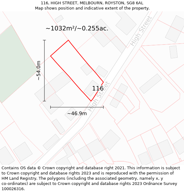 116, HIGH STREET, MELBOURN, ROYSTON, SG8 6AL: Plot and title map