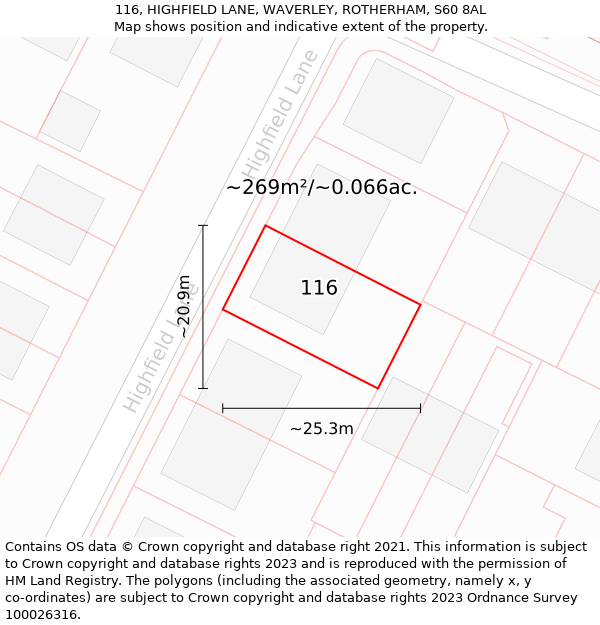 116, HIGHFIELD LANE, WAVERLEY, ROTHERHAM, S60 8AL: Plot and title map