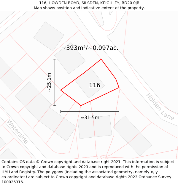 116, HOWDEN ROAD, SILSDEN, KEIGHLEY, BD20 0JB: Plot and title map