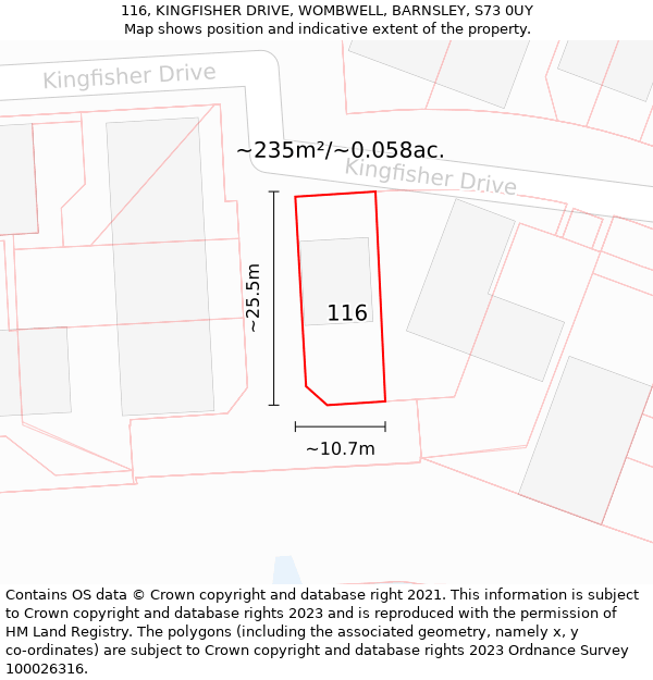 116, KINGFISHER DRIVE, WOMBWELL, BARNSLEY, S73 0UY: Plot and title map