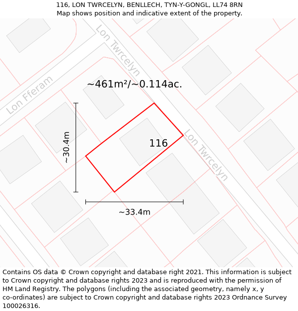 116, LON TWRCELYN, BENLLECH, TYN-Y-GONGL, LL74 8RN: Plot and title map