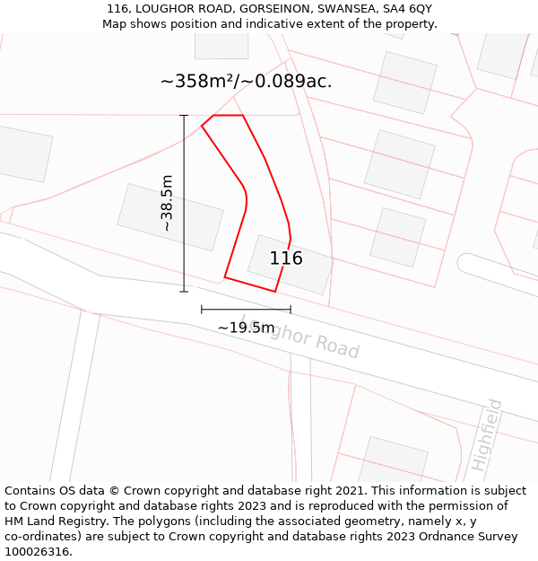 116, LOUGHOR ROAD, GORSEINON, SWANSEA, SA4 6QY: Plot and title map