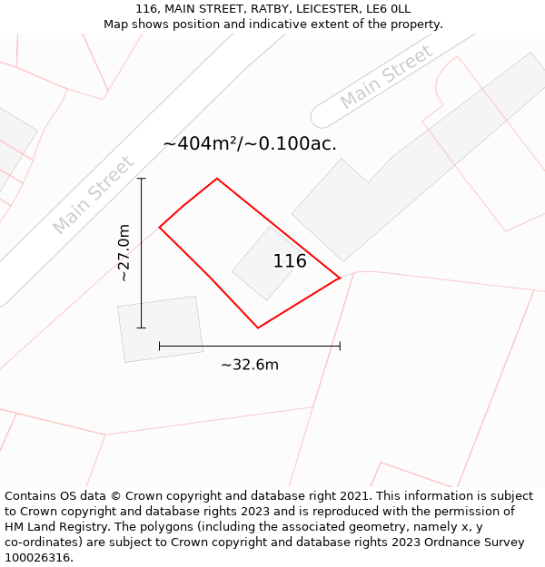 116, MAIN STREET, RATBY, LEICESTER, LE6 0LL: Plot and title map