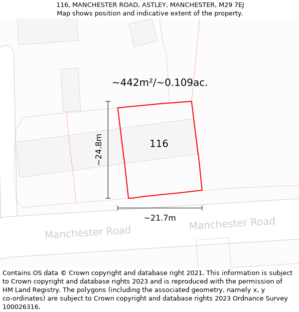 116, MANCHESTER ROAD, ASTLEY, MANCHESTER, M29 7EJ: Plot and title map