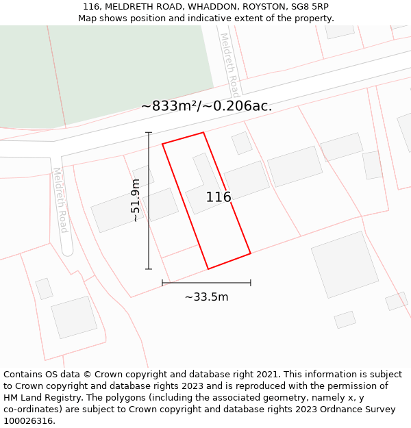 116, MELDRETH ROAD, WHADDON, ROYSTON, SG8 5RP: Plot and title map