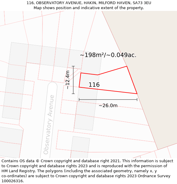 116, OBSERVATORY AVENUE, HAKIN, MILFORD HAVEN, SA73 3EU: Plot and title map