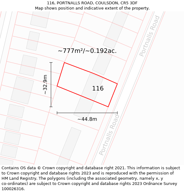 116, PORTNALLS ROAD, COULSDON, CR5 3DF: Plot and title map