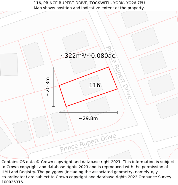 116, PRINCE RUPERT DRIVE, TOCKWITH, YORK, YO26 7PU: Plot and title map