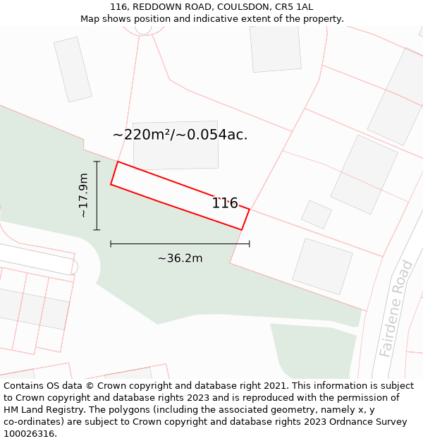 116, REDDOWN ROAD, COULSDON, CR5 1AL: Plot and title map