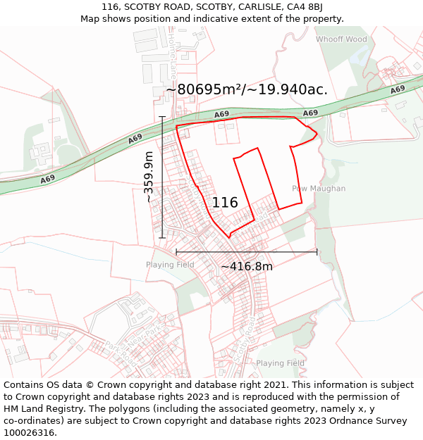 116, SCOTBY ROAD, SCOTBY, CARLISLE, CA4 8BJ: Plot and title map