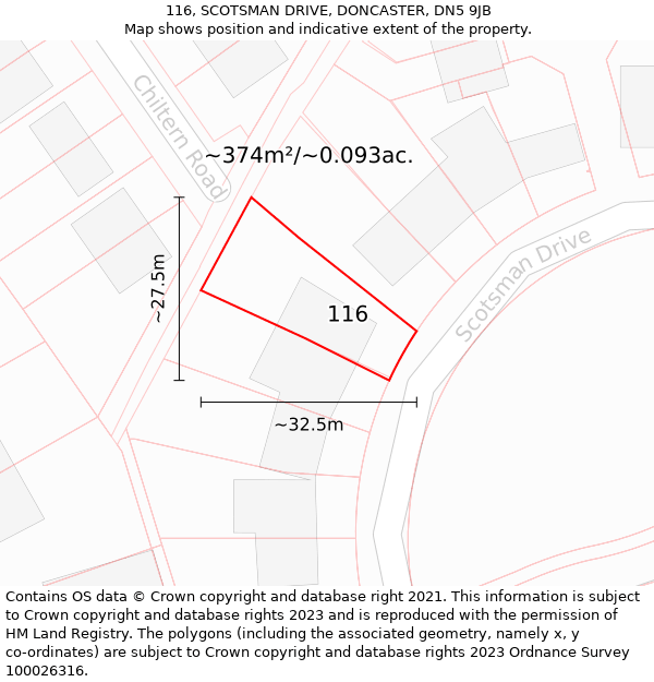 116, SCOTSMAN DRIVE, DONCASTER, DN5 9JB: Plot and title map