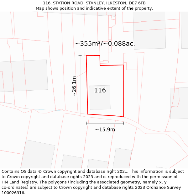 116, STATION ROAD, STANLEY, ILKESTON, DE7 6FB: Plot and title map