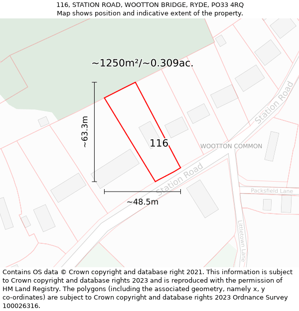 116, STATION ROAD, WOOTTON BRIDGE, RYDE, PO33 4RQ: Plot and title map