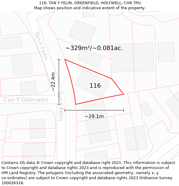 116, TAN Y FELIN, GREENFIELD, HOLYWELL, CH8 7PU: Plot and title map