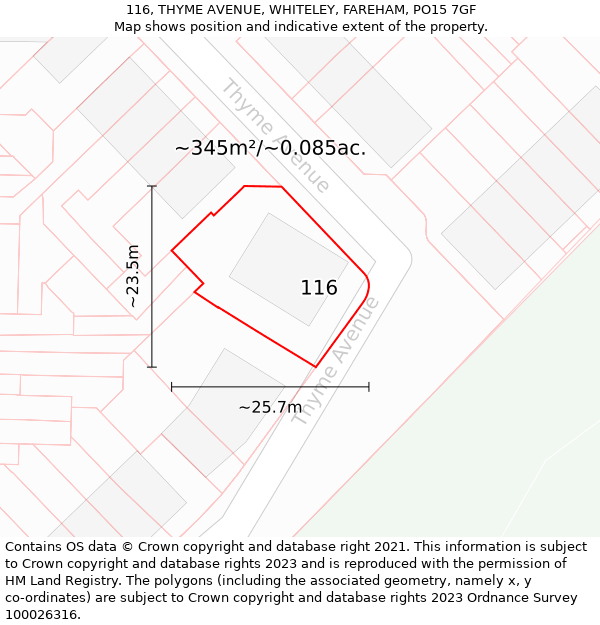 116, THYME AVENUE, WHITELEY, FAREHAM, PO15 7GF: Plot and title map