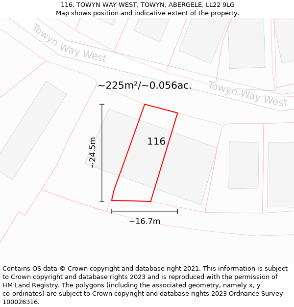 116, TOWYN WAY WEST, TOWYN, ABERGELE, LL22 9LG: Plot and title map