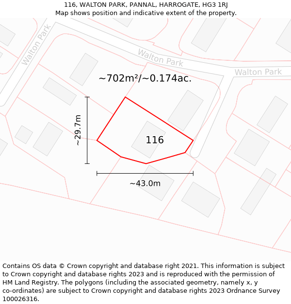 116, WALTON PARK, PANNAL, HARROGATE, HG3 1RJ: Plot and title map