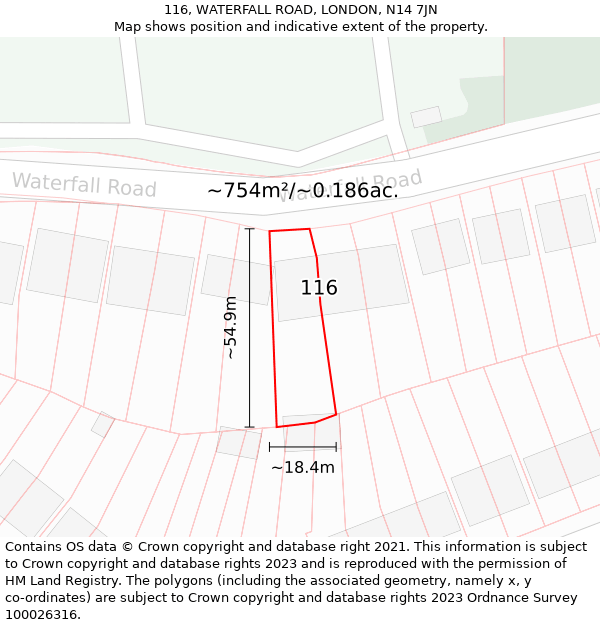 116, WATERFALL ROAD, LONDON, N14 7JN: Plot and title map