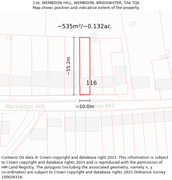 116, WEMBDON HILL, WEMBDON, BRIDGWATER, TA6 7QA: Plot and title map