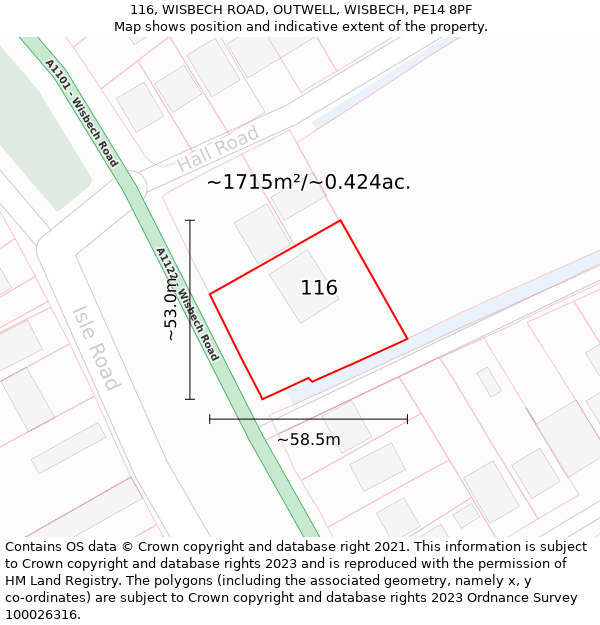 116, WISBECH ROAD, OUTWELL, WISBECH, PE14 8PF: Plot and title map