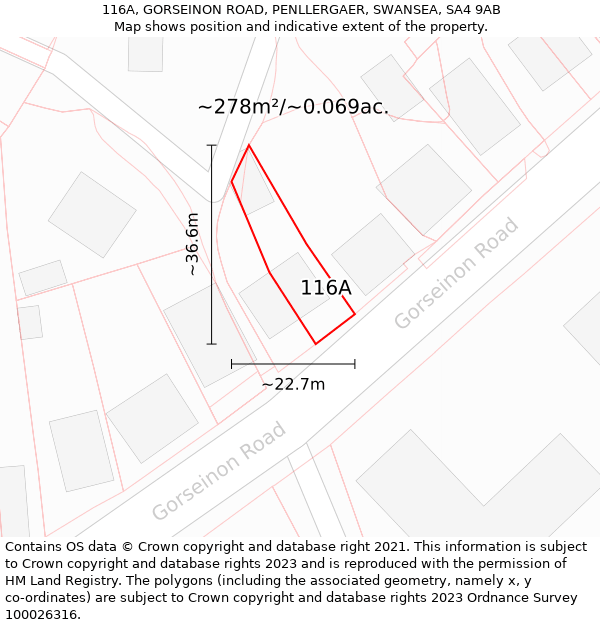 116A, GORSEINON ROAD, PENLLERGAER, SWANSEA, SA4 9AB: Plot and title map