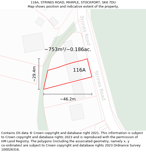 116A, STRINES ROAD, MARPLE, STOCKPORT, SK6 7DU: Plot and title map